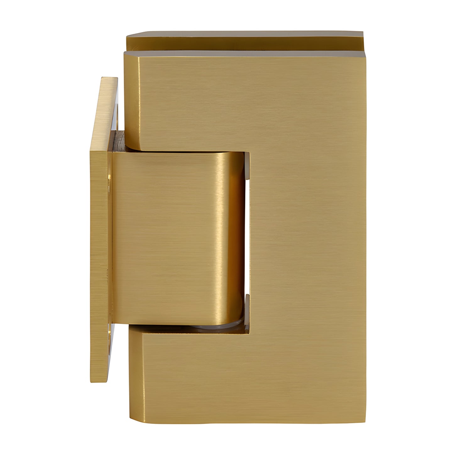 Satin brass Geneva shower door hinge, short back plate, self-centering, for 8-12mm tempered glass (GEN074SB)