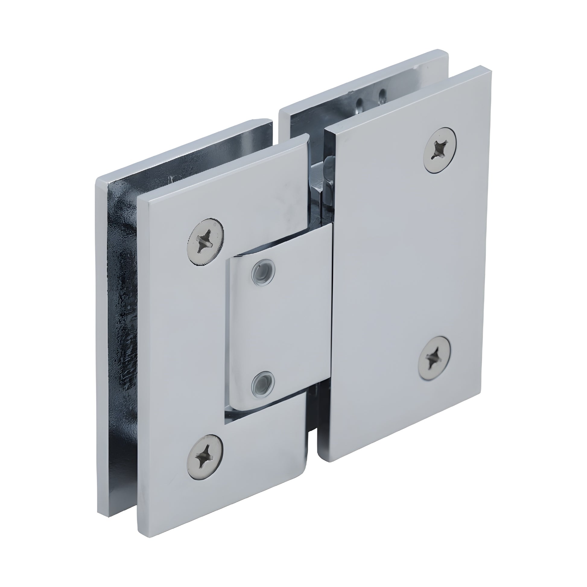 GEN380CH polished chrome adjustable Geneva glass-to-glass shower hinge, square edge, brass, fits 8-12mm glass.