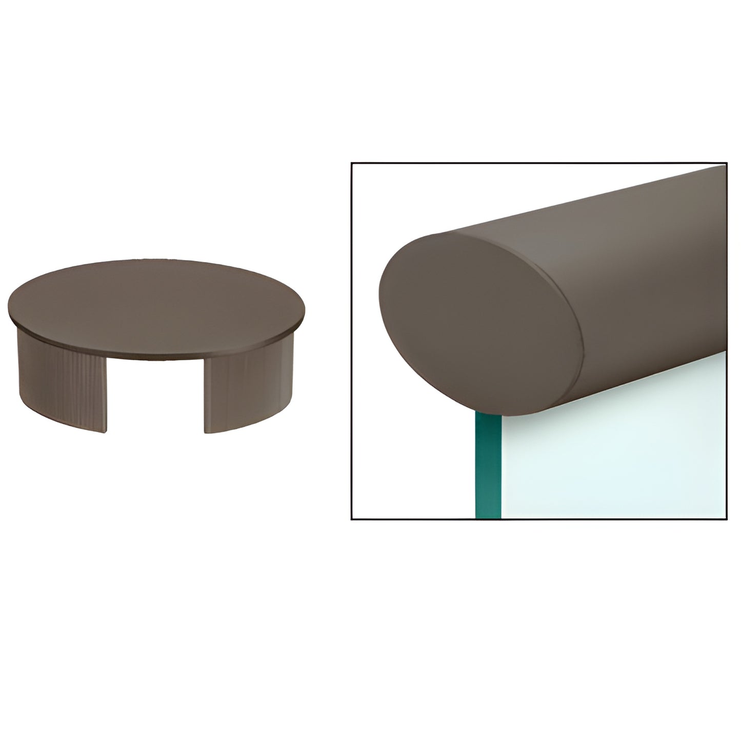 Black bronze anodized CRL end cap for cap railing, round slip-in design, 6063-T6 aluminum (SKU GR0V4ECDU)