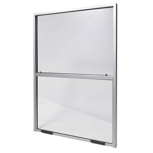 V2436NS vertical sliding service window, satin anodized aluminum frame, fixed upper panel and sliding lower sash, 24x36 in