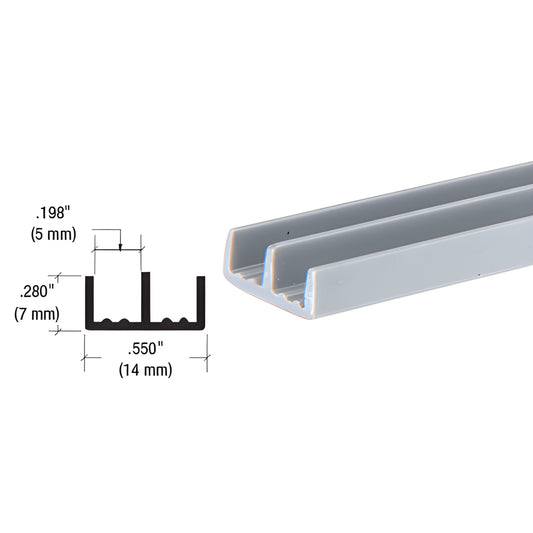 D708GRY gray PVC lower track for 1/8" (3 mm) glass - U-shaped double channel, 0.55" wide, 0.198" slot, 144" length.