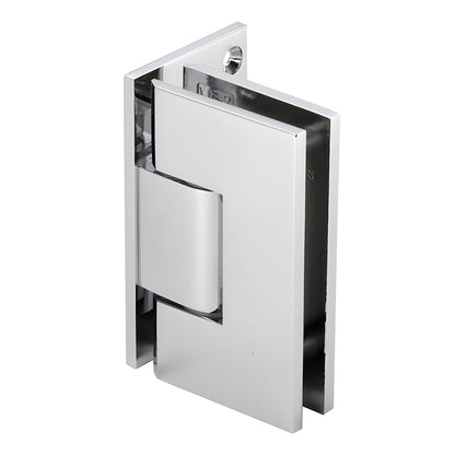 Vienna V1E344CH polished chrome offset adjustable shower door hinge, brass wall-mount plate, squared design.