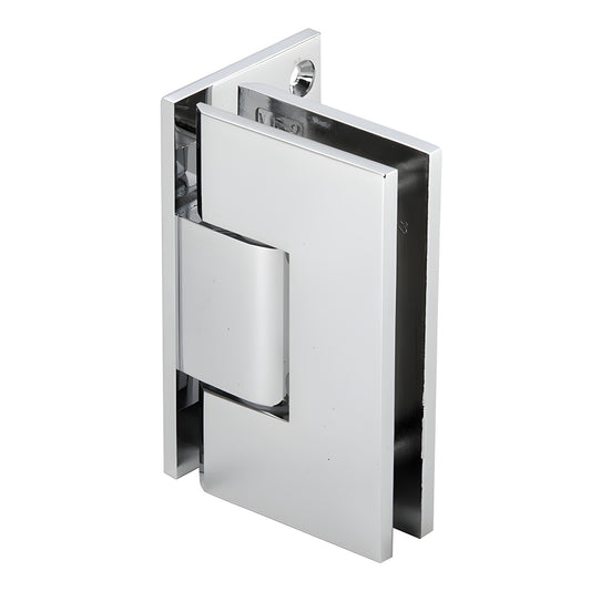 Vienna V1E344CH polished chrome offset adjustable shower door hinge, brass wall-mount plate, squared design.