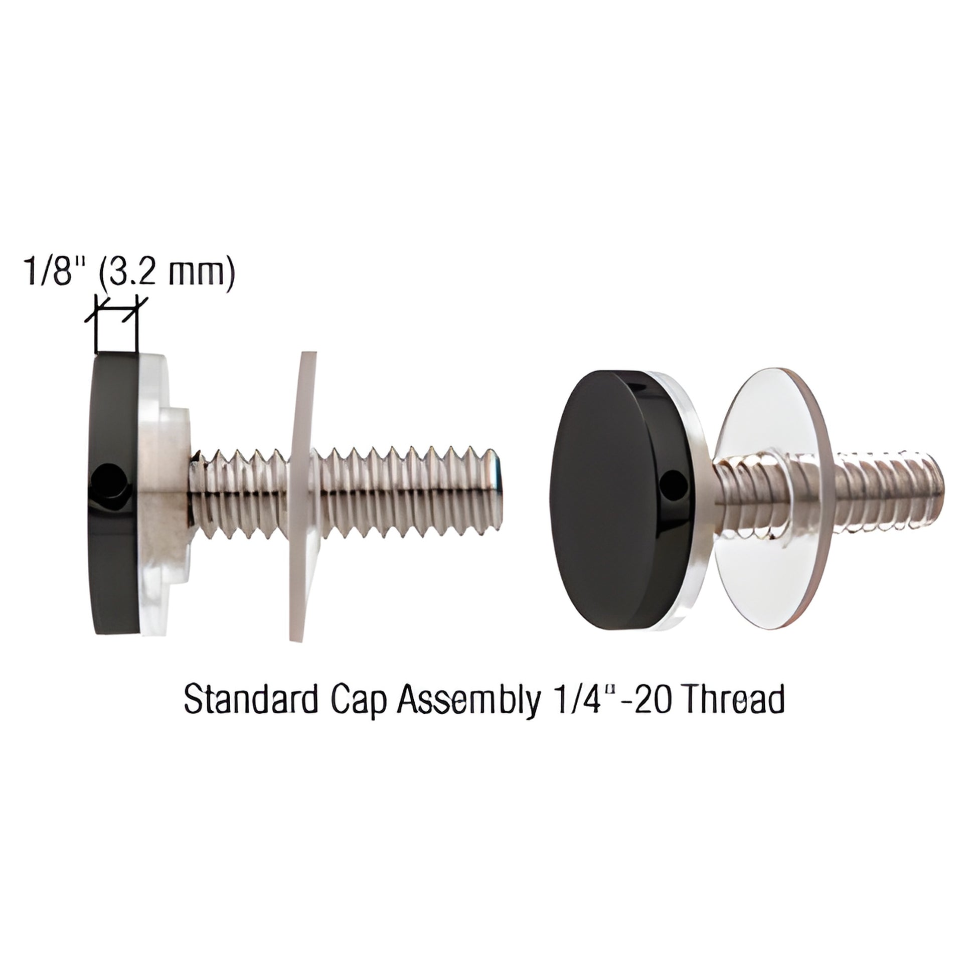 Matte black 3/4-inch stainless standoff cap assembly CAP34MBL, 1/4-20 threaded stud with 1" screw and washers