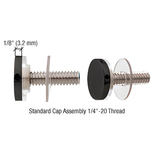 Matte black 3/4-inch stainless standoff cap assembly CAP34MBL, 1/4-20 threaded stud with 1" screw and washers