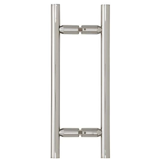 Polished chrome ladder-style back-to-back glass shower pull, 8" center-to-center (SKU LP8X8CH)