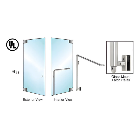 PA110Z4GKBS brushed stainless tubular panic handle for 1/2 in glass doors; exterior keyed, bottom latch, left-hand reverse