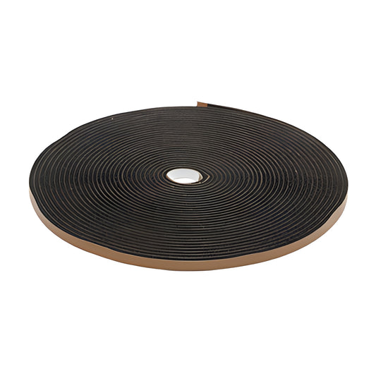 Black closed-cell sponge rubber adhesive tape roll, 50ft 3/8" wide 3/16" thick - SKU 1044017