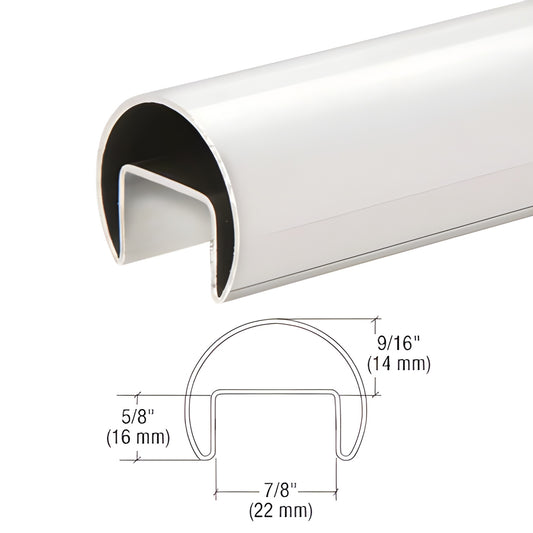 Polished 316 stainless steel 1.5 in roll-formed cap rail for 1/2-5/8 in glass, SKU GRRF15PS