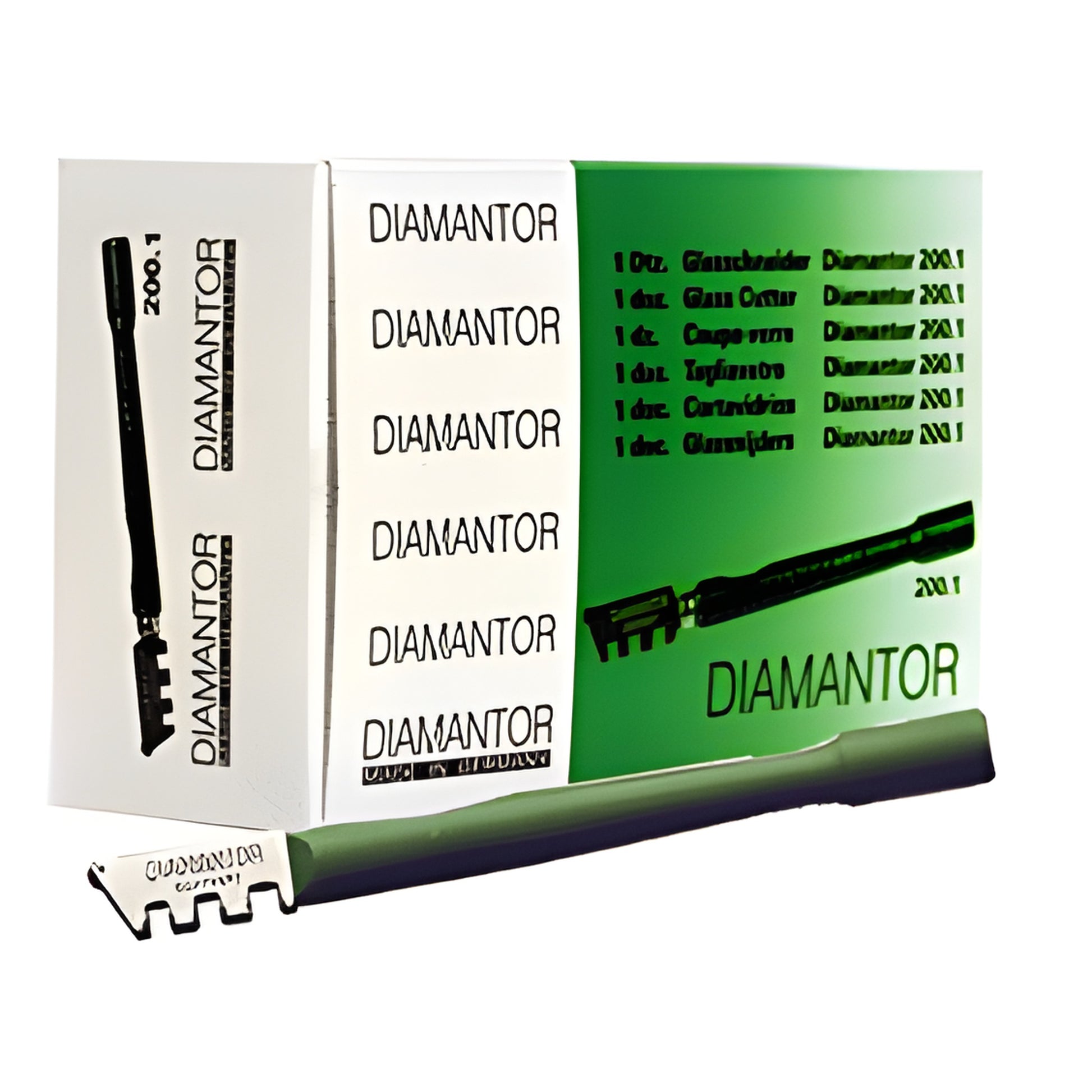 Diamantor wood-handle straight glass cutter with nickel-plated head, 130 hone (SKU 2001D1A) shown with box