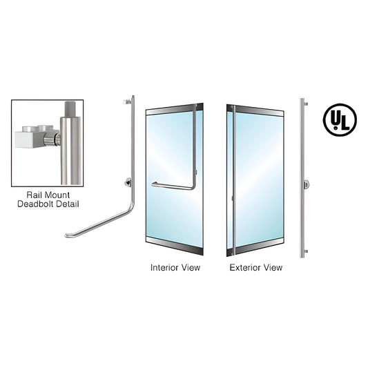 Brushed stainless 1-1/4 in tubular deadbolt rail-mount handle for glass doors, right-hand, SKU DB100F3L1BS