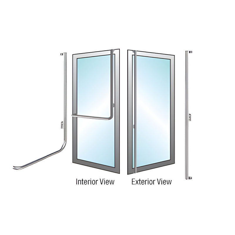 DH100F3ABS tubular brushed stainless steel glass door handle, 1-1/4 in dia, right-hand reverse, interior/exterior views