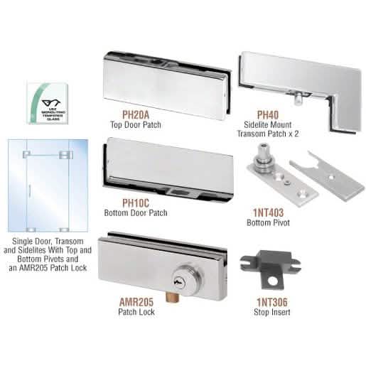 CRL Brushed Stainless Patch Door Kit with Lock for Fixed Transom & Sidelites