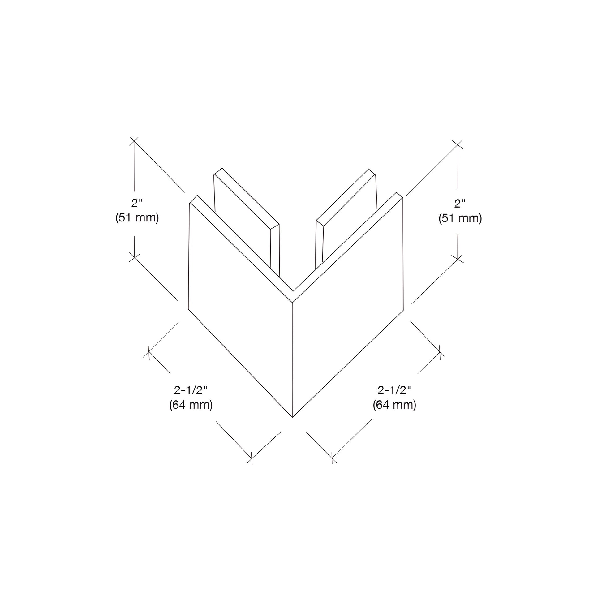 SGC90PN polished nickel square 90 glass-to-glass clamp for 3/8-1/2" (10-12 mm) frameless shower panels.
