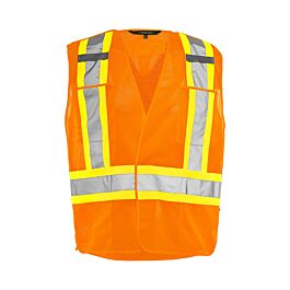 5 Pt. Tearaway Mesh Traffic Vest, 4" Reflective Tape, 4 Pockets, Orange, Small / Medium- 1 Each