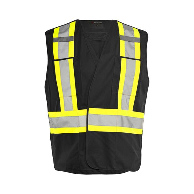 5 Pt. Tearaway Solid Traffic Vest, 4" Reflective Tape, 4 Pockets, Black, Large/XL- 1 Each