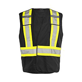 5 Pt. Tearaway Solid Traffic Vest, 4" Reflective Tape, 4 Pockets, Black, Small/ Medium- 1 Each