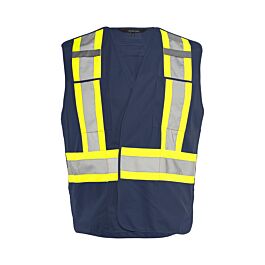 5 Pt. Tearaway Solid Traffic Vest, 4" Reflective Tape, 4 Pockets, Navy Blue, Small/ Medium- 1 Each