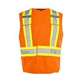 5 Pt. Tearaway Solid Traffic Vest, 4" Reflective Tape, 4 Pockets, Orange, Small/ Medium- 1 Each