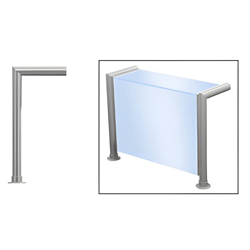 SG5139BS brushed stainless steel 1.5" Elegant 139 sneeze guard support post, top and front mount with glass panel example
