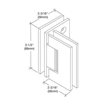 Brushed-nickel square Geneva glass-to-glass shower hinge (GEN092BN), solid brass, self-centering, fits 8-12mm glass.