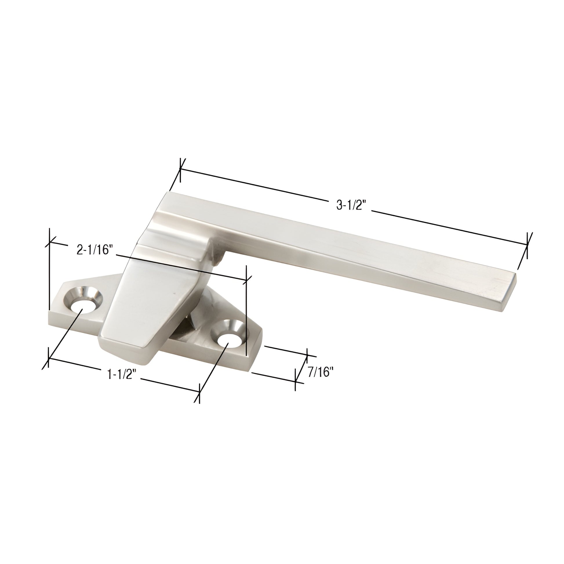 Champagne cam-handle casement window lock WH24015R, flat lever on mounting base with screw holes, 3-1/2" overall