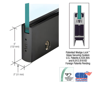 CRL 6" Square Powder-Coated Lockable Rail 35-3/4" for 3/8" Glass Door