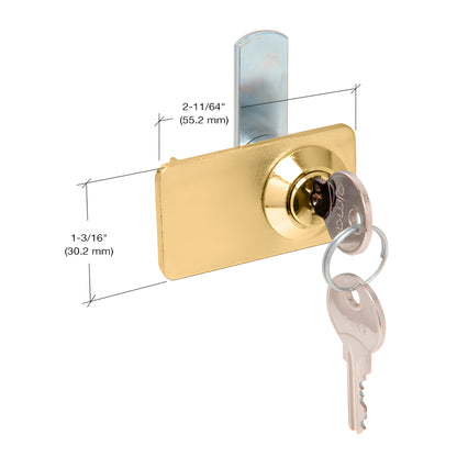 Polished brass double-door cam lock (fits 5-6mm glass) with keyring and two keys, SKU 0916BRKA