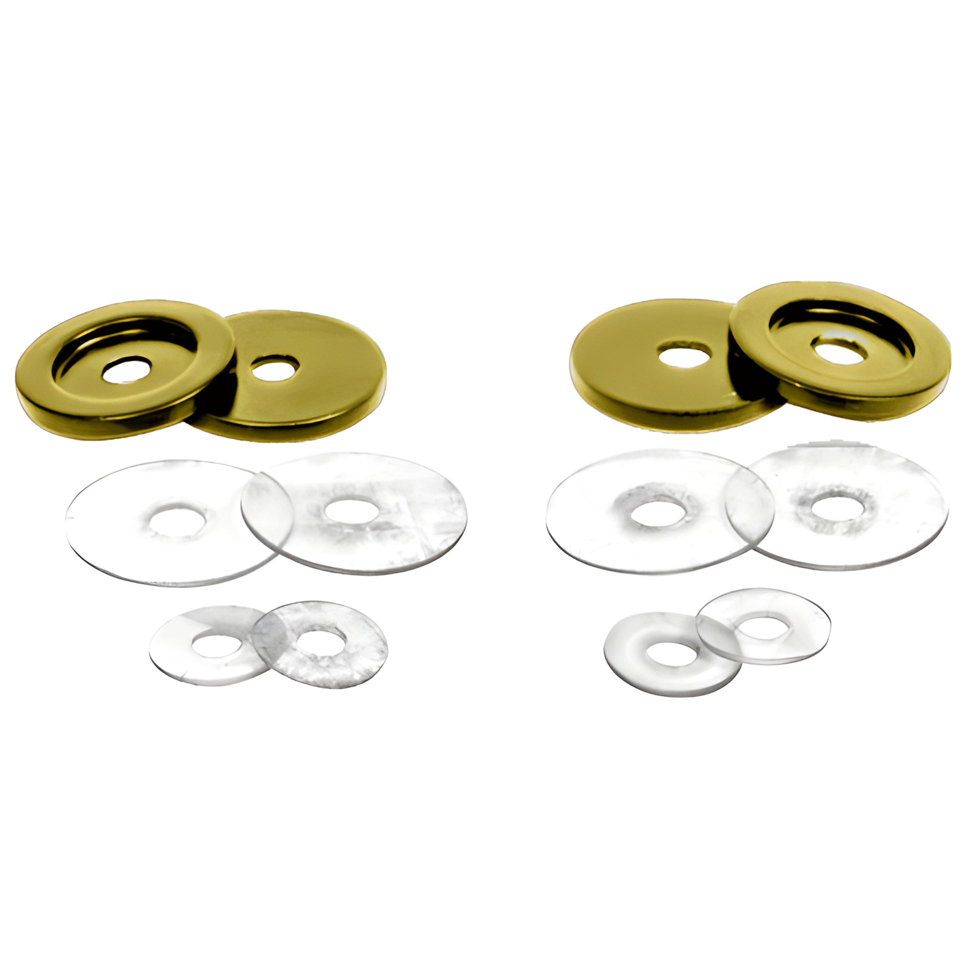 Brass metal end caps with clear plastic washers kit for 3/4" solid pull handles - SKU 30WKBR