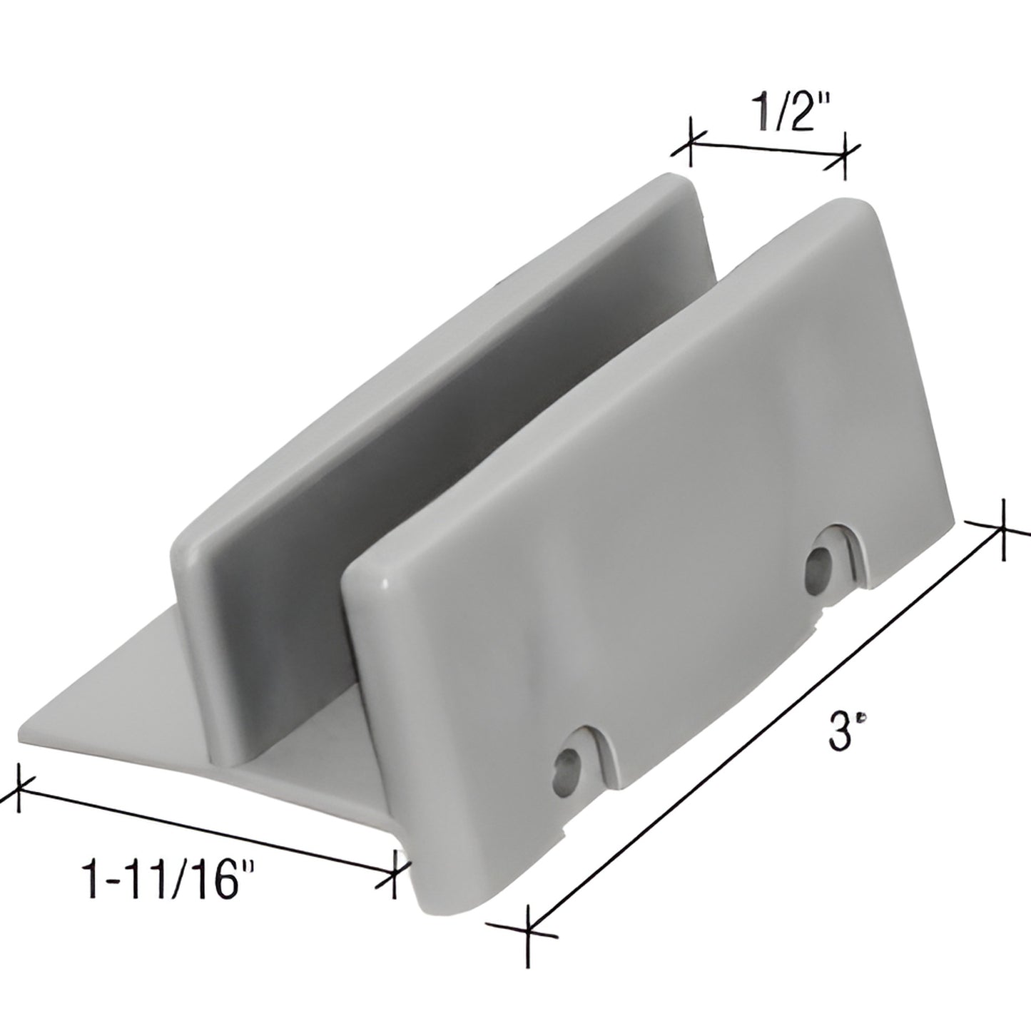 CRL M6192 gray plastic bottom guide for 1/2 (12.7mm) sliding shower door rail, 1-11/16 wide, 3 long.