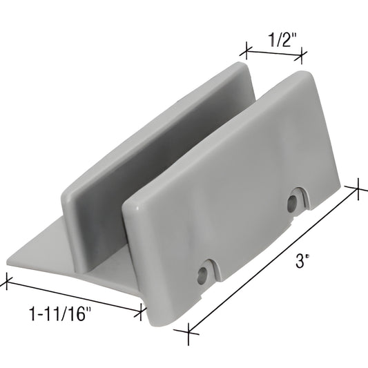 CRL M6192 gray plastic bottom guide for 1/2 (12.7mm) sliding shower door rail, 1-11/16 wide, 3 long.