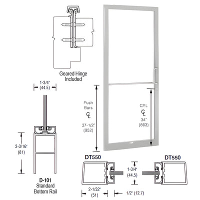 CRL-U.S. Aluminum 250 Narrow Stile 3'x7' Clear Anodized Offset Door