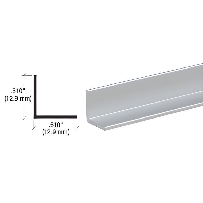 D1627A satin anodized aluminum 1/2 in x 1/2 in mirror angle extrusion, 12 ft length, L-shaped trim.
