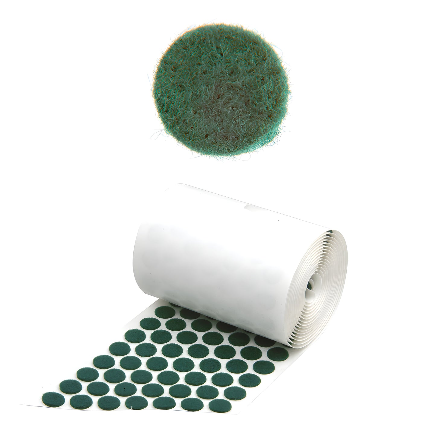 Green felt adhesive pads on a roll (1/2 in / 13 mm) - CRL glass protectors, SKU FGP126, 1000 pads per roll