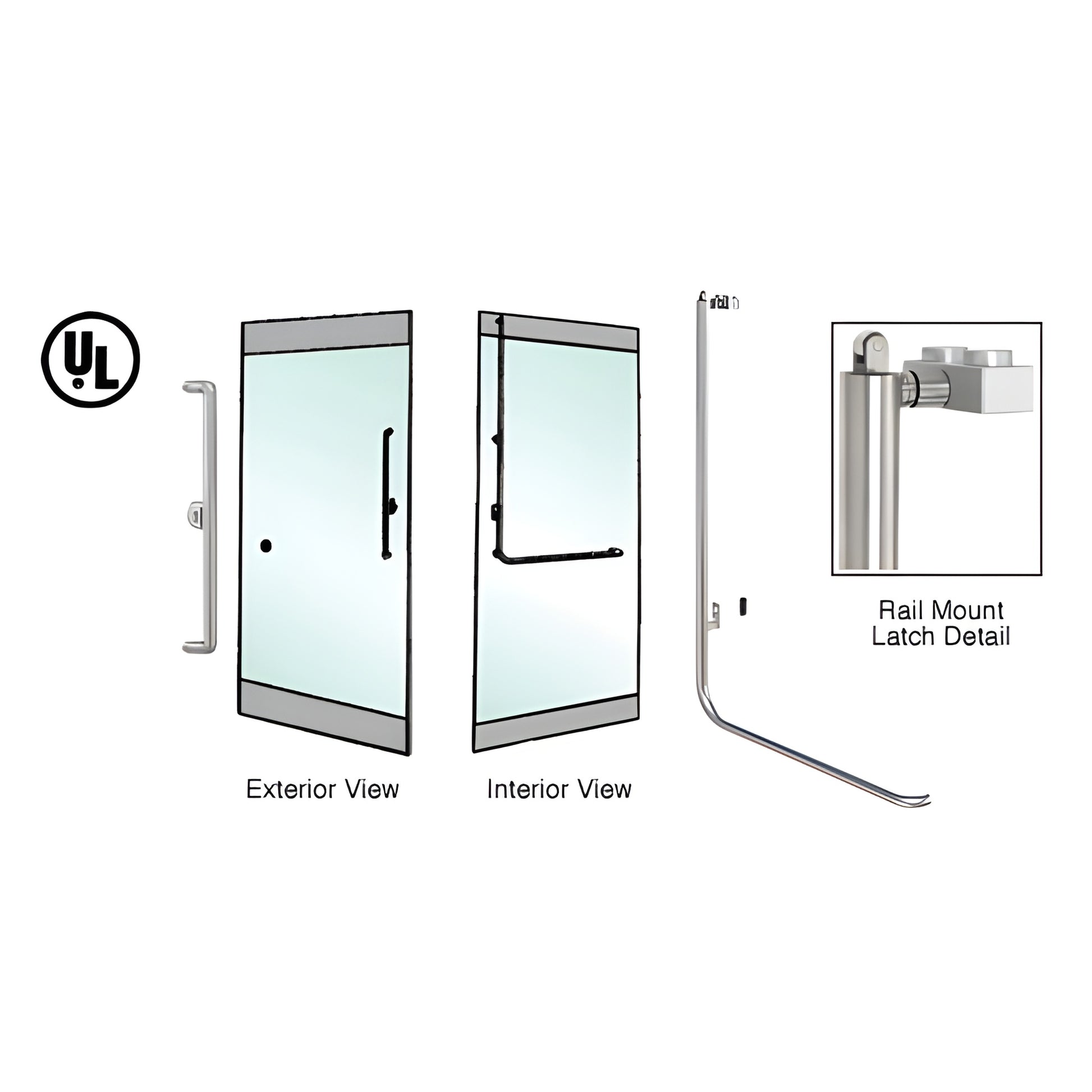 CRL Blumcraft brushed stainless steel rail mount panic handle, 1-1/4 in dia for 1/2-3/4 in tempered glass