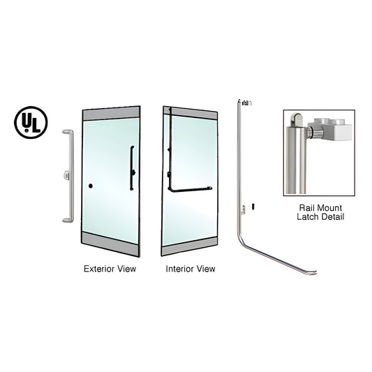 CRL Blumcraft brushed stainless steel rail mount panic handle, 1-1/4 in dia for 1/2-3/4 in tempered glass