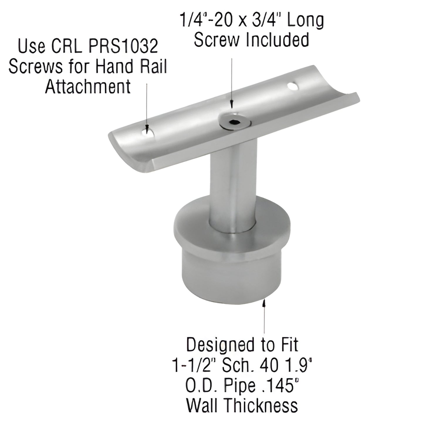 Brushed stainless weld-on post-top fixed standoff saddle for 1-1/2 to 2 in handrail tubing, SKU P7FSBS