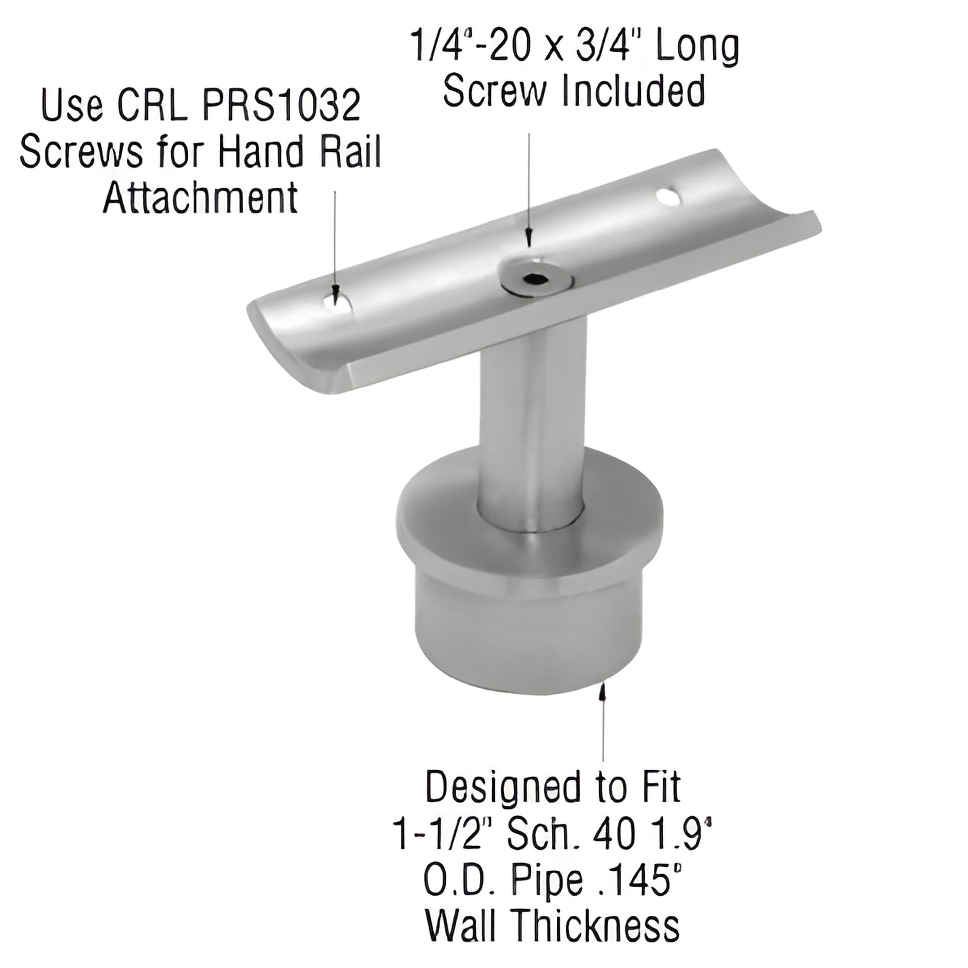 Brushed stainless weld-on post-top fixed standoff saddle for 1-1/2 to 2 in handrail tubing, SKU P7FSBS