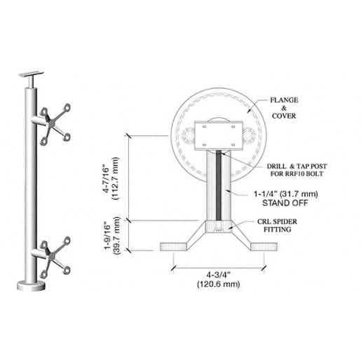 CRL Polished Stainless 36" Spider 180° Center Post Railing Kit - Modern & Durable Design