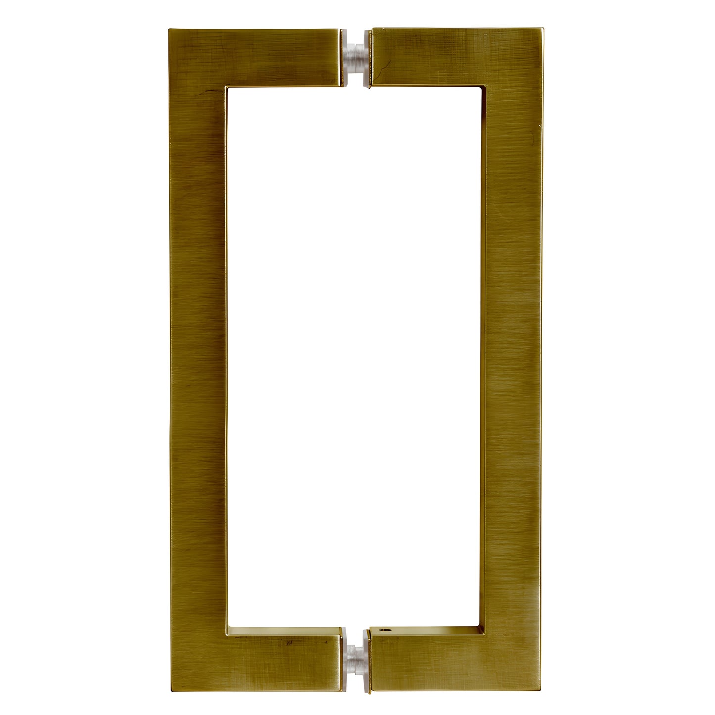 CRL SQ Series square-corner back-to-back glass pull handle, 8 in center-to-center, vintage brass (SKU SQ8X8VBR)