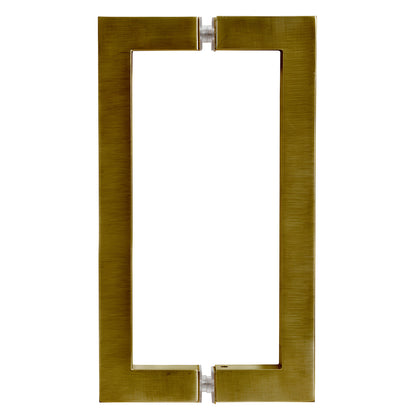 CRL SQ Series square-corner back-to-back glass pull handle, 8 in center-to-center, vintage brass (SKU SQ8X8VBR)