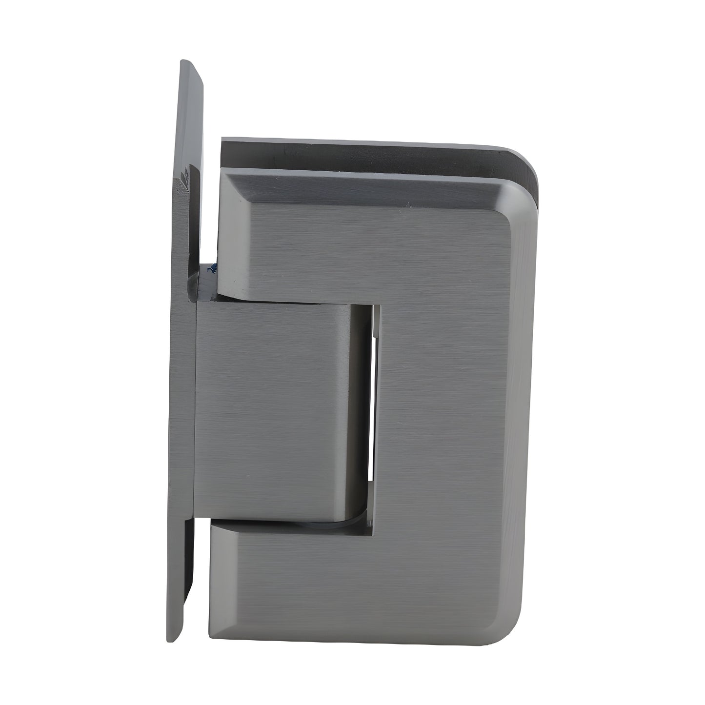 P1N044BN brushed-nickel Pinnacle solid-brass wall-mount shower hinge for 8-12mm glass, beveled edge, self-centering.