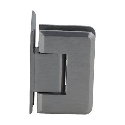 P1N044BN brushed-nickel Pinnacle solid-brass wall-mount shower hinge for 8-12mm glass, beveled edge, self-centering.