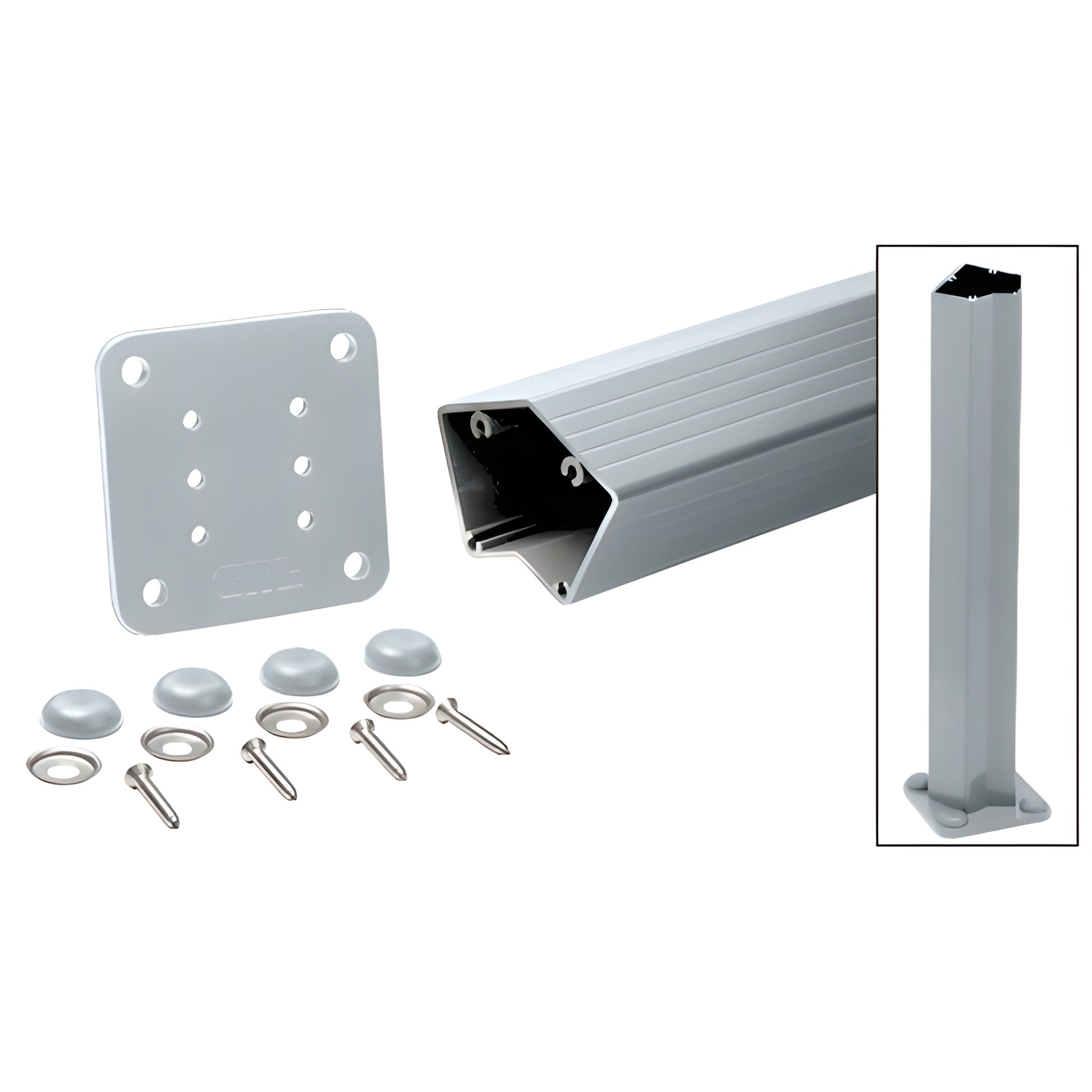 CRL P542KM 135 aluminum post kit, mill finish with base plate, gasket, screws, washers and cover buttons.