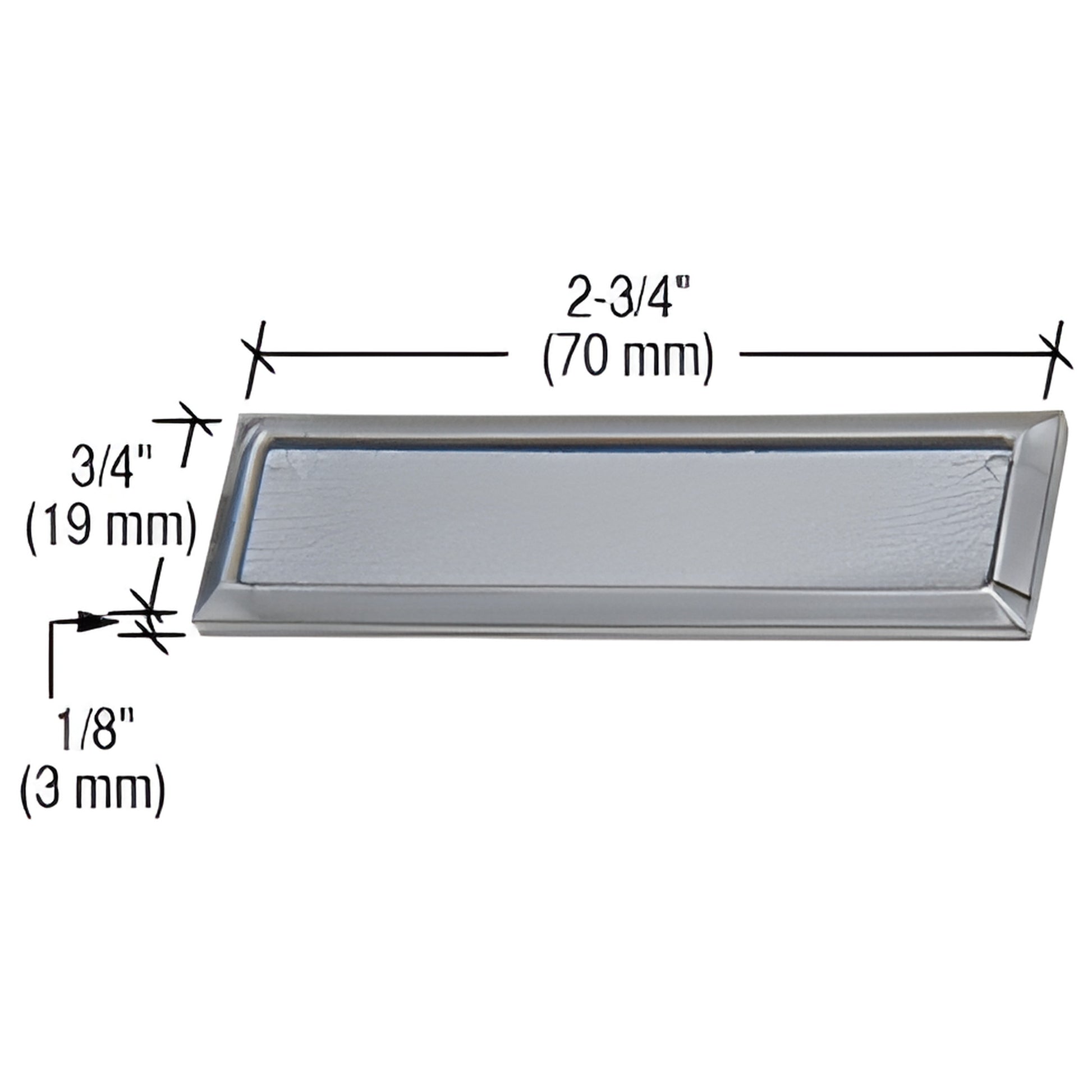 Silver stick-on finger pull (FP86), 2-3/4" x 3/4" x 1/8", low-profile adhesive pull for cabinets and glass
