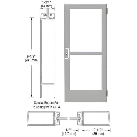 CZ41511 clear anodized medium-stile entrance door with ADA 9-1/2" bottom rail and two glass panels