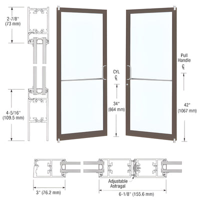 CRL-U.S. Aluminum Dark Bronze/Black Anodized Class 1 Custom Pair Series 250T Narrow Stile Offset Pivot Thermal Entrance Doors for Surface Mount Door Closers