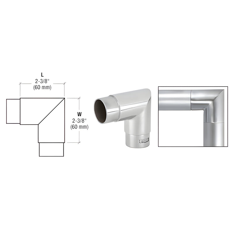 HR15MCPS polished stainless steel 90 mitered corner for HR15PS partition tubing, 2-3/8" (60 mm)