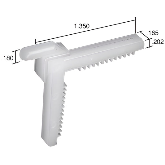 White molded nylon swivel window key (SKU SK305K) for storm window corners, serrated pin, 1.35 in leg length.