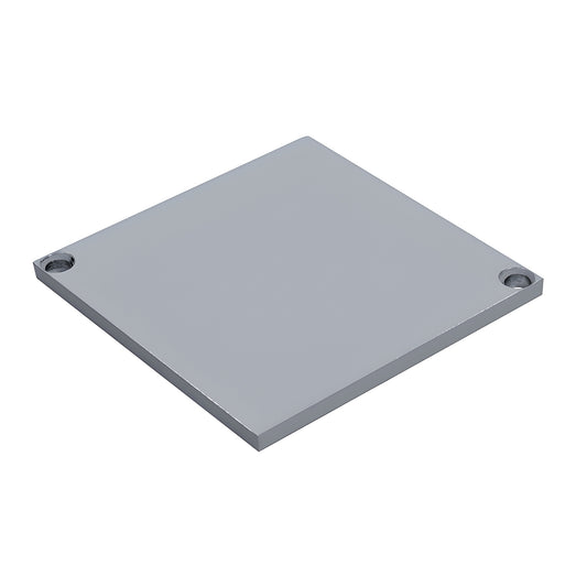 Cielo top plate (SKU CPC9S), silver metallic aluminum square plate with two countersunk screw holes for CRL Cielo post